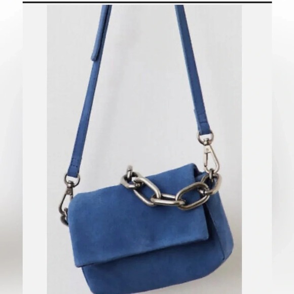 Free People Handbags - Free People Charlie Chain Crossbody Bag in Blue Suede Leather